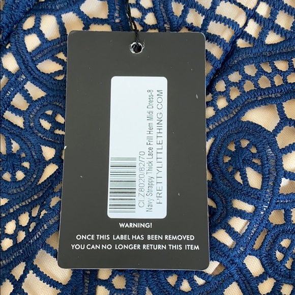 Pretty Little Thing Navy Lace Frill Hem Midi Dress - Picture 11 of 11